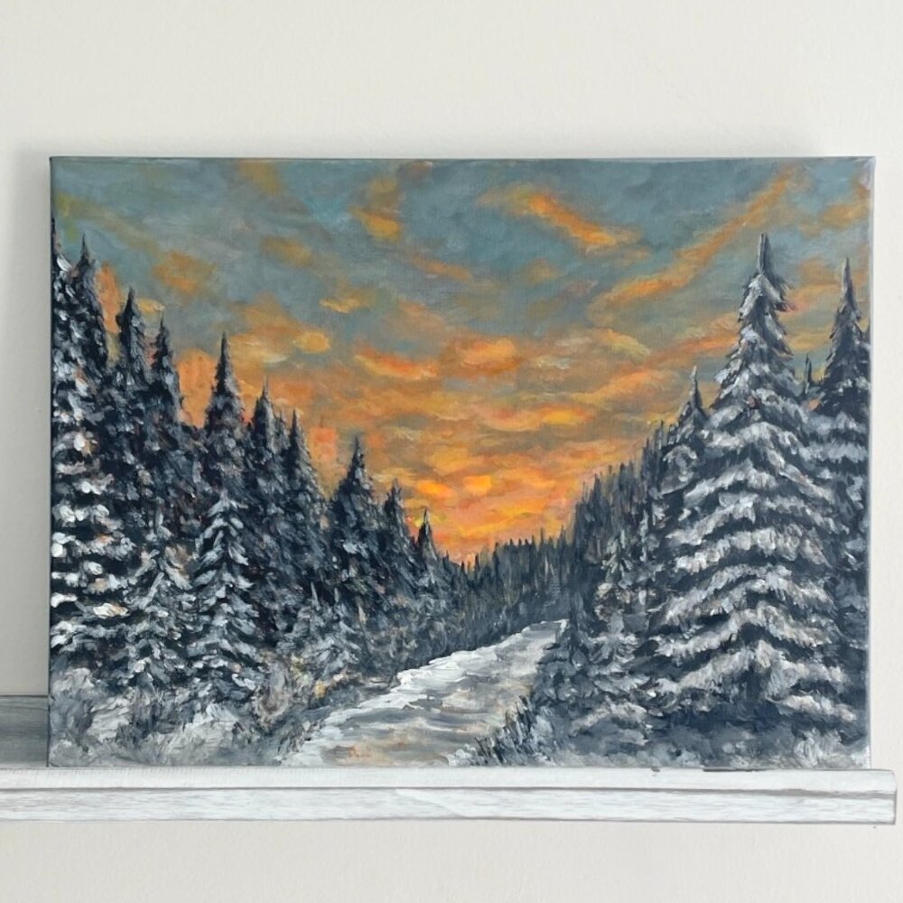 Winter Forest Sunset Canvas Art 16 x 12 in
